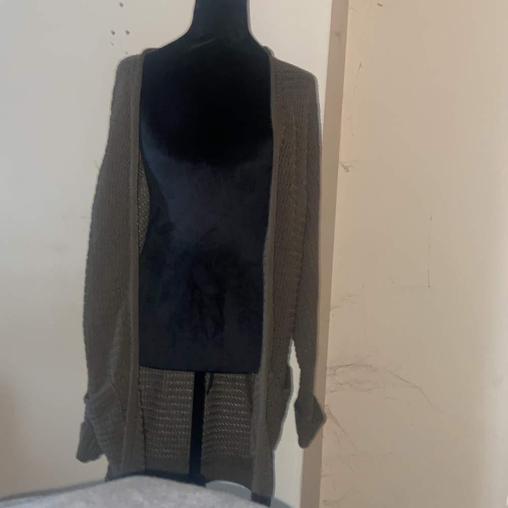 Dark Gray Open Front Cardigan